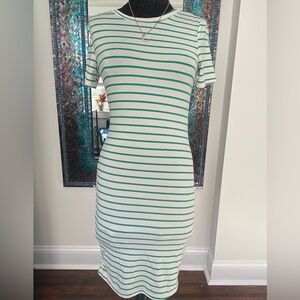 SHEIN Striped Lime and White Midi Fitted Dress